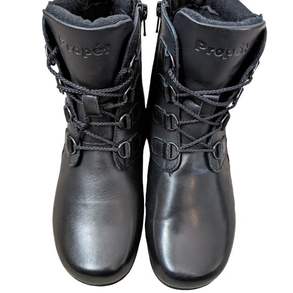 Propet Delaney Snow Boot Black Leather Boots Size 6 XX (4E) WIDE WFV025L Warm - Picture 1 of 9